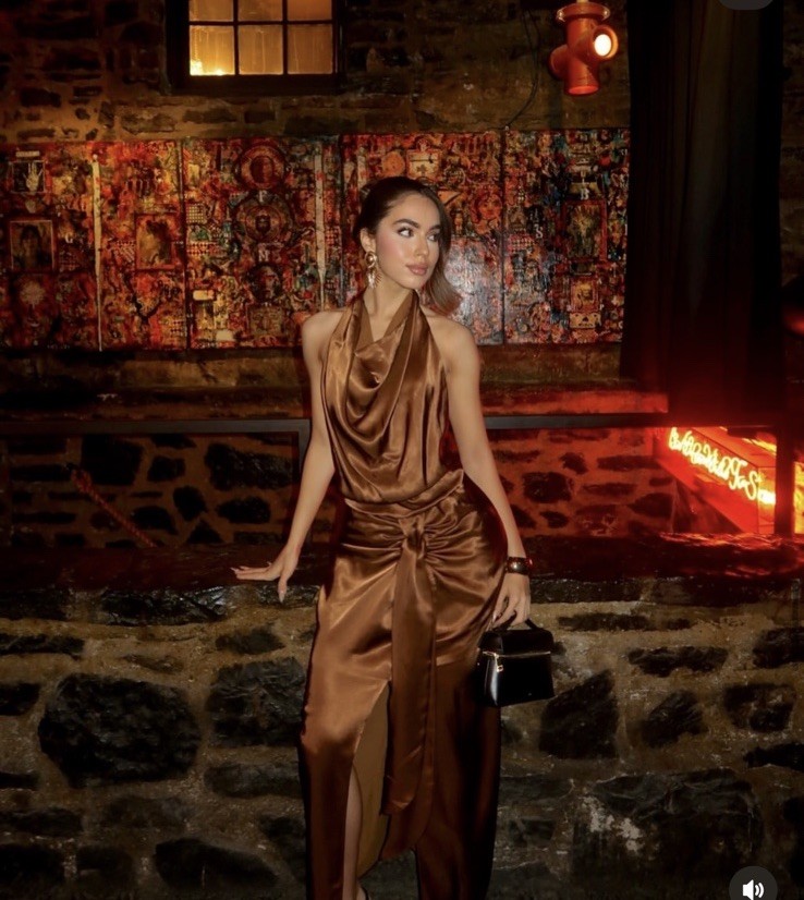Zara - Satin Effect Halter Midi Dress - Brown - Women