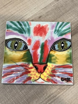 Ceramic Cat Tile Wall Art Colorful 6x6 Raised Relief Gloss Decor Claudia Sanchez