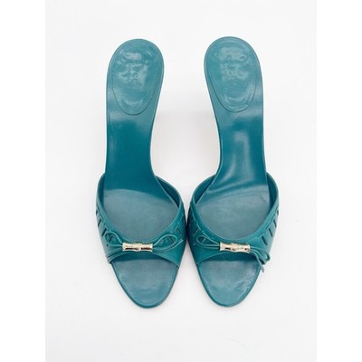 Gucci Vintage Tom Ford Era Teal Leather Bamboo Bow Mule Heeled