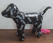VICTORIA'S SECRET PINK Black White Lettering Pleather Vinyl Stuffed Plush Dog