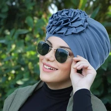 Islamic Women Floral Turban Hat Stretchy Pull On Beanie Head Cover Cap Headwear