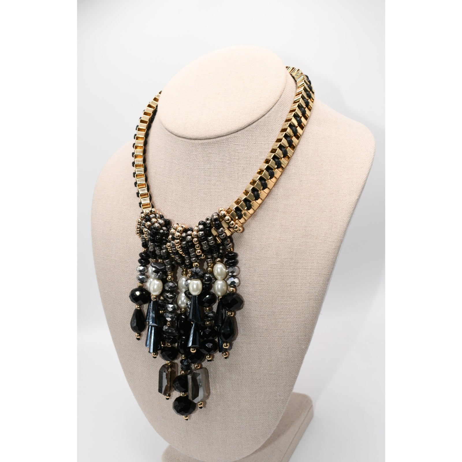 Chico's Black Gold Dangle Bead Statement Necklace… - image 5