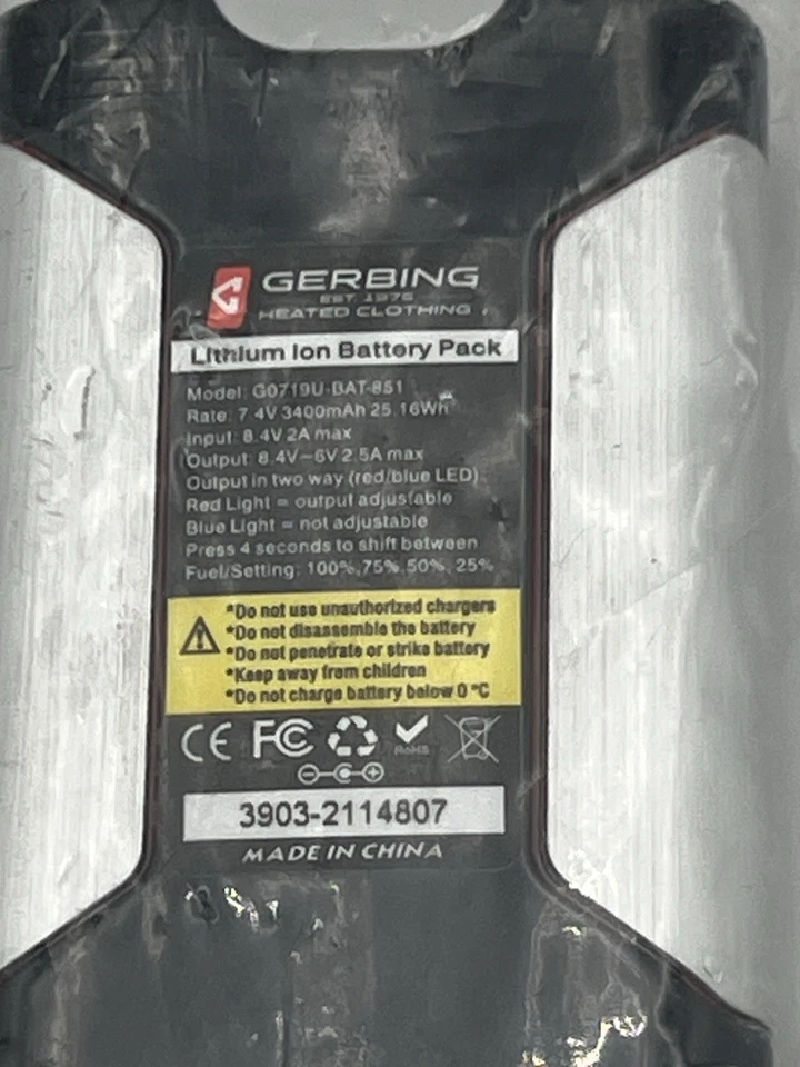 BATERÍA GERBING G0720U-BAT-860 7V 2600MAH PARA ROPA CON CALEFACCIÓN Foto 3 de 4