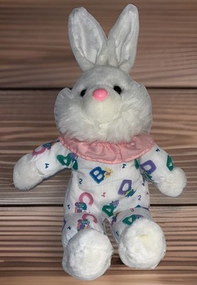 White Bunny Rabbit Plush ABC 123 Stuffed Animal Vintage EASTER PARADE Advance In
