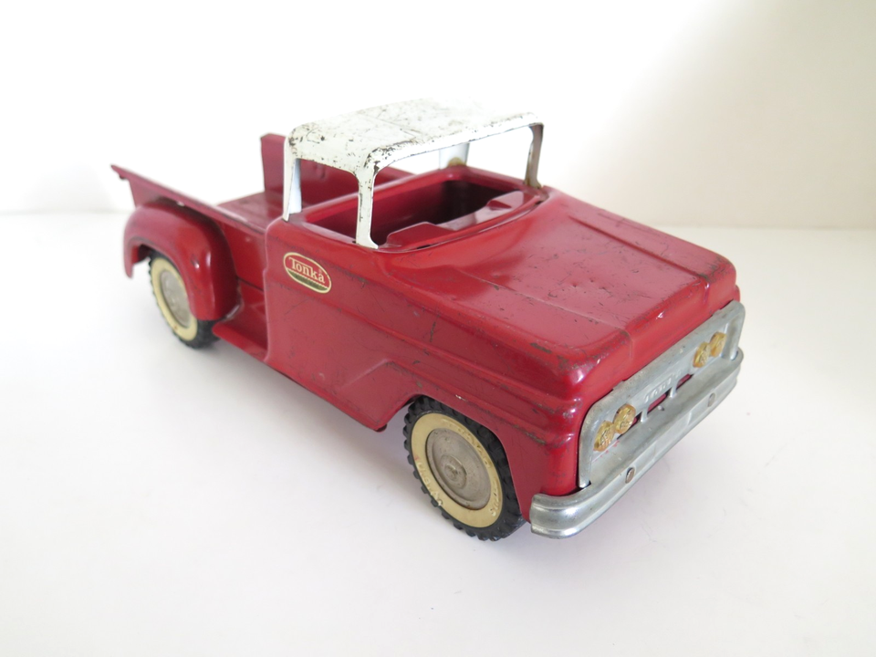 Tonka Pickup Ford 1958 – Step-side, Rouge Toit Blanc, Rare, USA, échelle 1:18