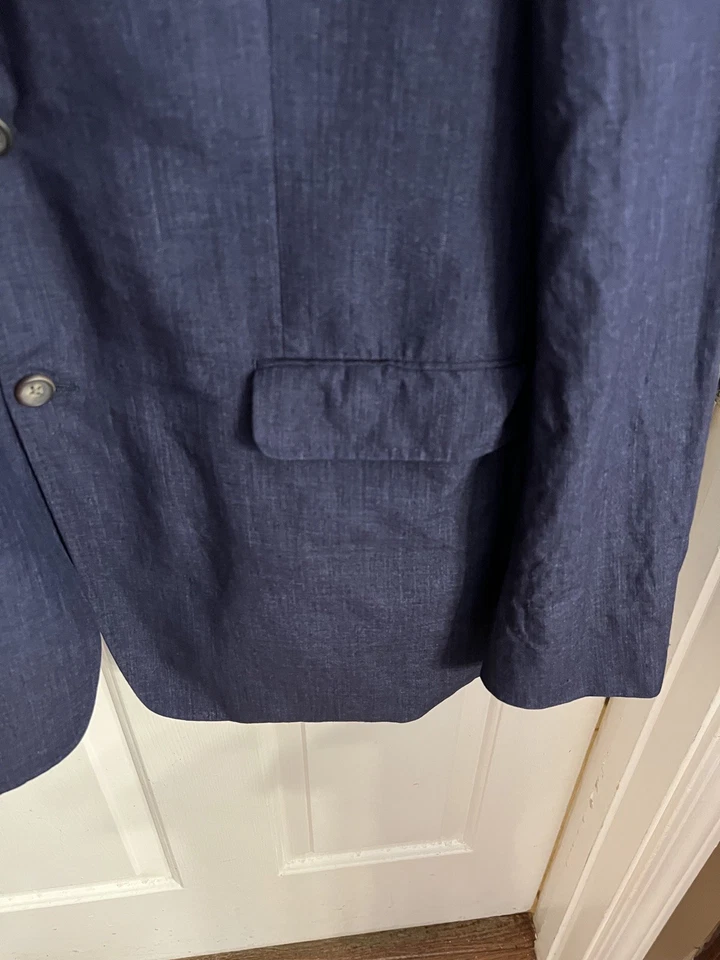 CHAQUETA DEPORTIVA BLAZER DE LINO TEJIDO DE LUJO de diseñador ALAN FLUSSER, talla 48L azul marino Foto 3 de 4