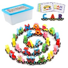 Wondertoys Wooden Alphabet Train Toy 27 PCS Magnetic Alphabet ABC Letter Trai...