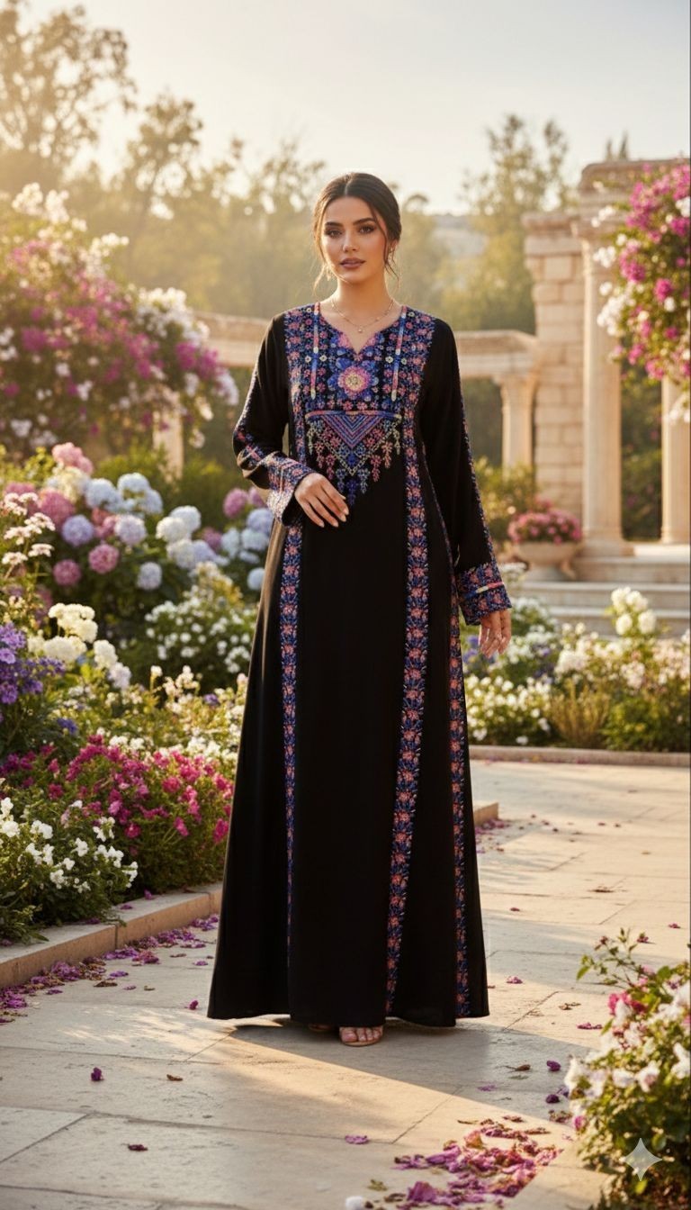 Elegant Embroidered Black Abaya Kaftan - Ethnic Boho Maxi Dress