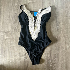 Cupshe One-Piece Swimsuit Black/White Lace Tr...