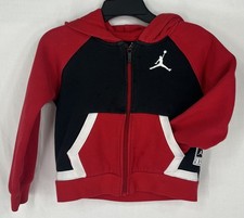 Jordan Boys Red Black Fleece Full Zip Hoodie Jumpman 23 Varsity Jacket Style 5-6