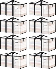 8 Pack Extra Large Clothes Storage Bins with Lids, Moving Bags, 8 Pack, Clear