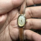 Works Vintage Timex Cavatina Womens Watch 17mm Gold Tone Brown Leather Fit 6in”