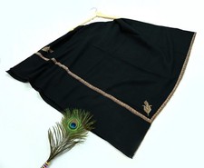 Vintage Black Wool Shawl  Hand-Embroidered Suzani Floral  Paisley Stole warm