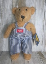 VTG Eden Toys Osh Kosh B  Gosh Teddy Bear Plush 10  Striped Vestback Overalls