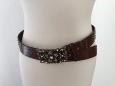 Belt Brown Boho UK Size Small Y2K Chunky Coated Sparkly Buckle Women's