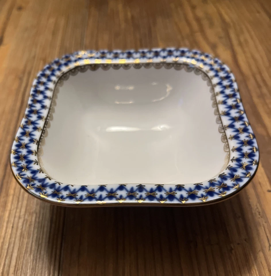 Cuenco de red de cobalto Lomonosov 4,5" W porcelana detalles de oro 22K 2002-2006 RUSIA Foto 2 de 4