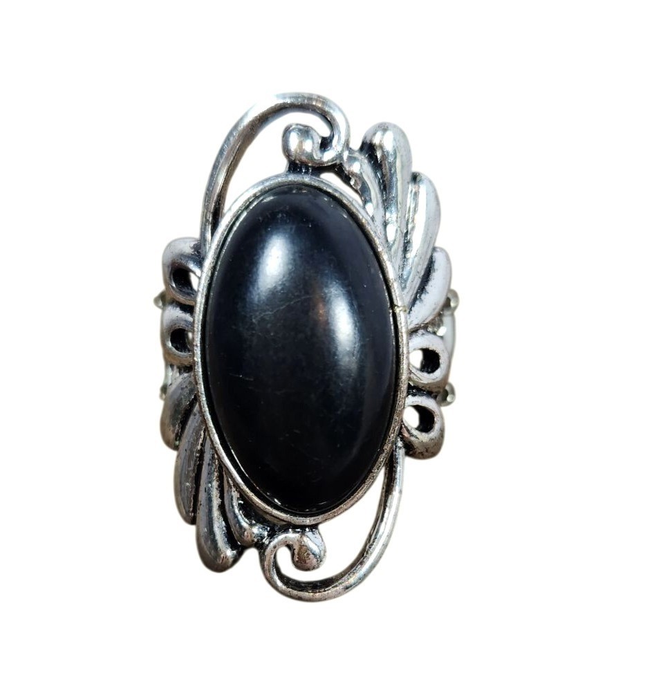 Vintage Black stone Ring large statement Adjustab… - image 1