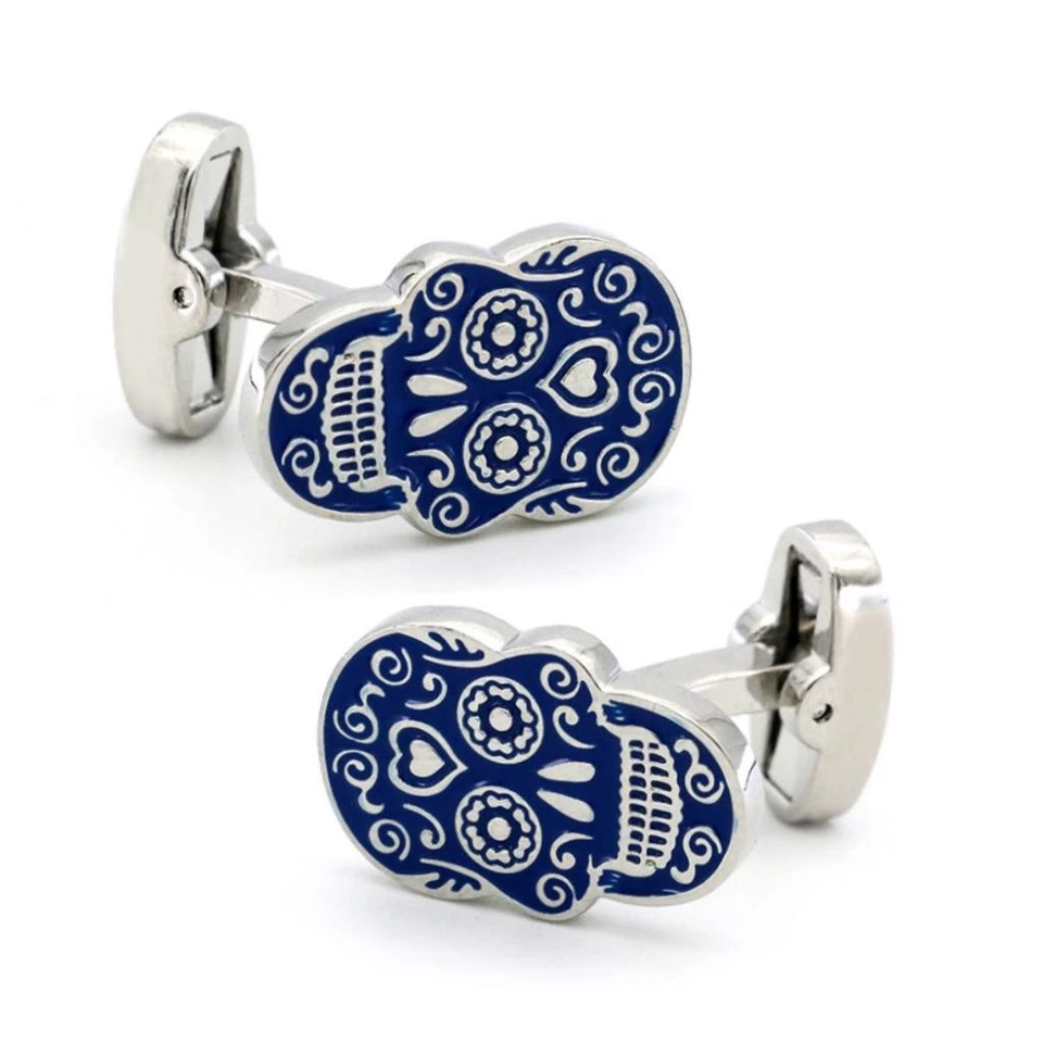 Gemelos DÍA DE MUERTOS Esmalte Azul Calavera de Azúcar Halloween Esqueleto con BOLSA DE REGALO Foto 2 de 3