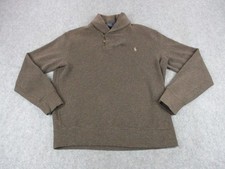 Polo Ralph Lauren Sweater Mens Large Brown Mock Neck Pullover Button Collar Logo