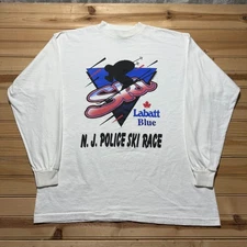 Vintage 90s Labatt Blue NJ Police Ski Race Long Sleeve Graphic Shirt - Size XL