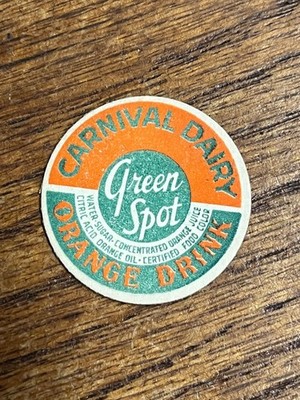 Milk Bottle Cap - Carnival Dairy / Algoma WI / Wisconsin / Orange Drink / Green