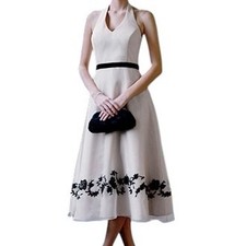 David's Bridal Nude Black Floral Lace Halter Fit Flare Bridesmaid Midi Dress 6