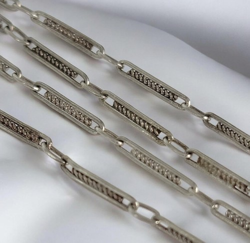 VTG 925 Sterling Silver Art DECO Fancy Bar Link Rope Chain Necklace 28.75"