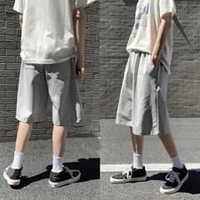 2024 New Men Baggy Sweatpants Shorts Straight Wide Casual Elastic Waist Black Gr