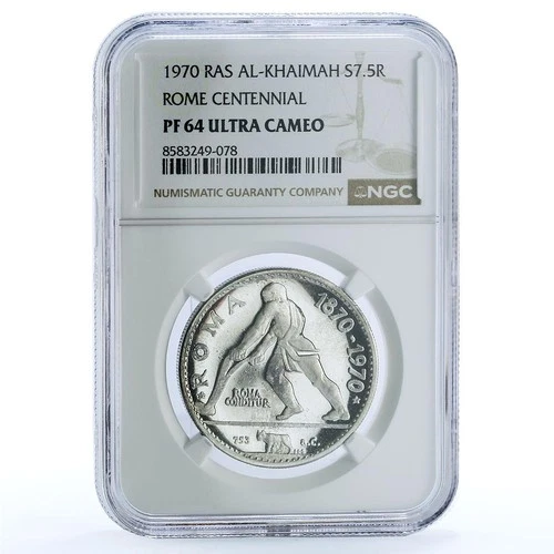 UAE Ras al-Khaimah 7,5 riyals Rome Centennial KM-17 PF 64 NGC silver coin 1970