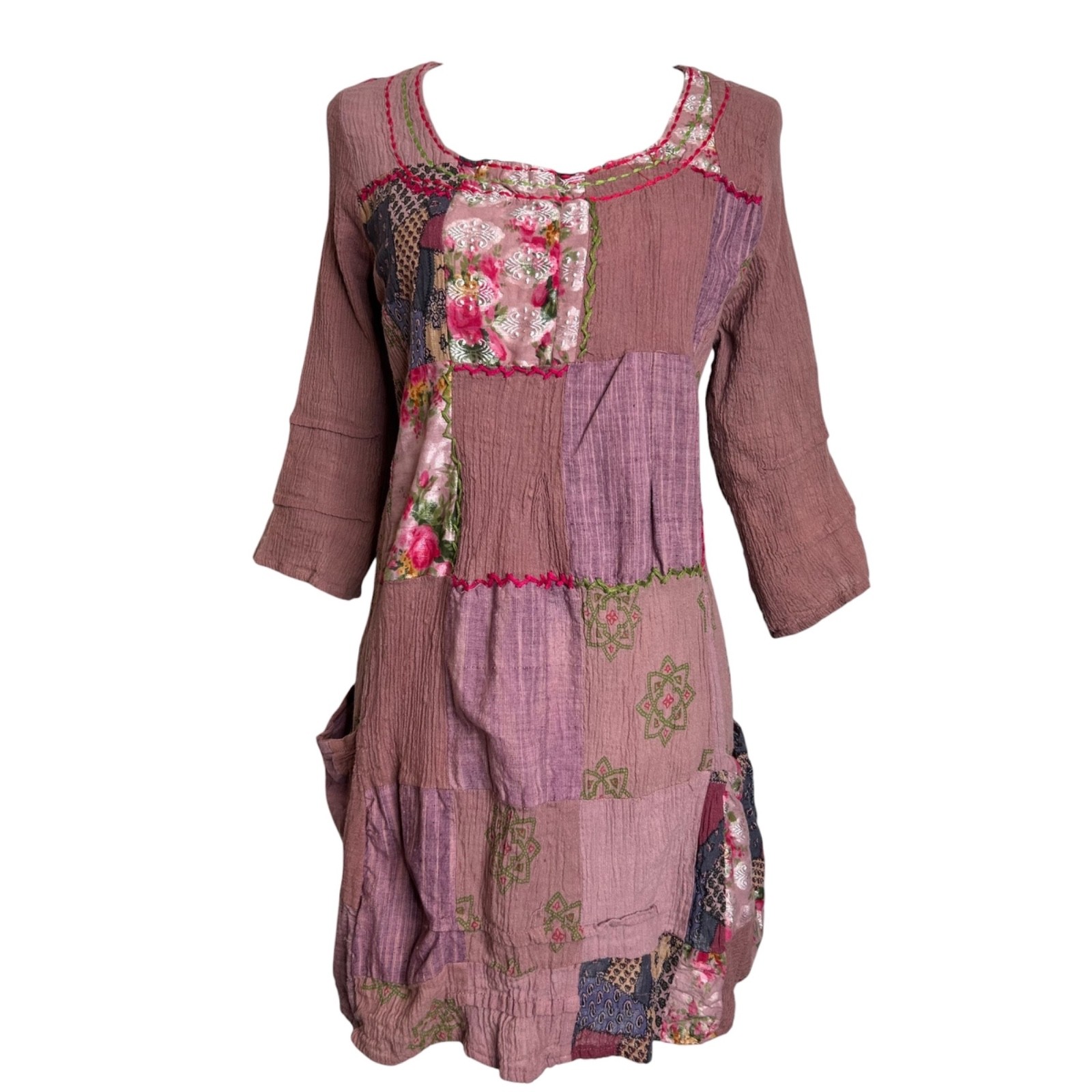 Indigo Threads Co Top L Purple Patchwork Floral B… - image 4