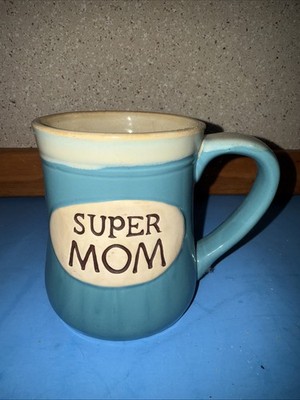 Super Mom Mug Ceramic Stoneware Large Ocean Blue Coffee Or Tea Mug