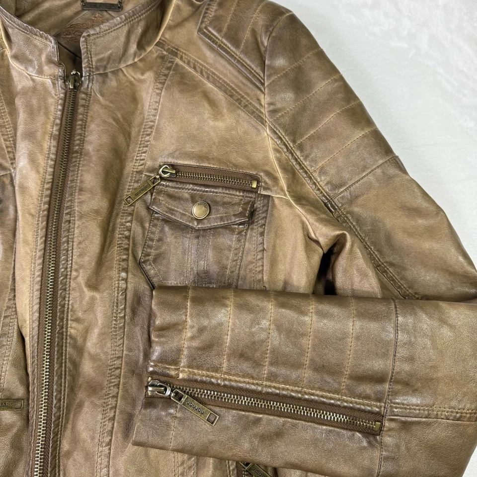 JouJou Leather Jacket Womens Large Chocolate Brown Moto Biker Bomber Aviator - Image 4 of 4