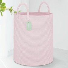 Large Cotton Rope Laundry Basket Hamper for Girls Kids 65L, Baby Nursery Hamp...