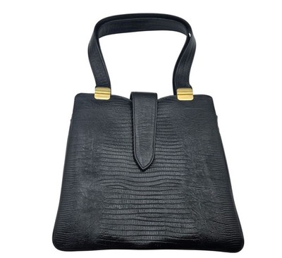 Vintage Black Faux Croc Embossed Shoulder Bag Lady Like Old Money Minimalist
