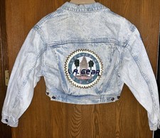 Vintage LA Gear Denim Jean Jacket Cropped Beaded Sequin Sz S