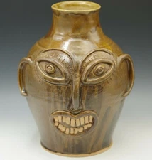 FOLK ART PENNSYLVANIA M.HART POTTERY HUGE AFRICAN FACE JUG STONEWARE