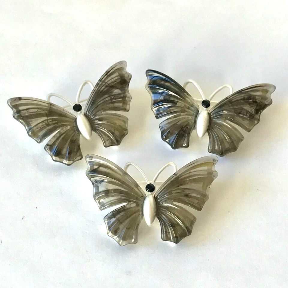 Broche Pin Mariposa Ámbar Plateado Vintage Plateado Insecto Simulado Hecho en EE. UU. Foto 2 de 4