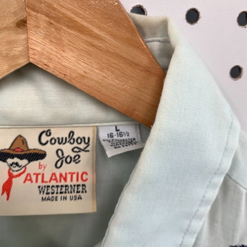 Cowboy Joe By Atlantic Pearl Snap Mens Shirt Large Blue Long Sleeve 23x30 - Picture 10 of 20
