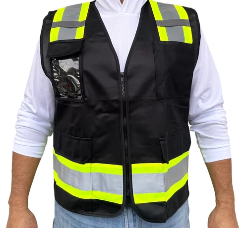 Surveyor Solid Black Two Tones Safety Vest ,With Multi-Pocket Tool/ Photo ID - product listing photo
