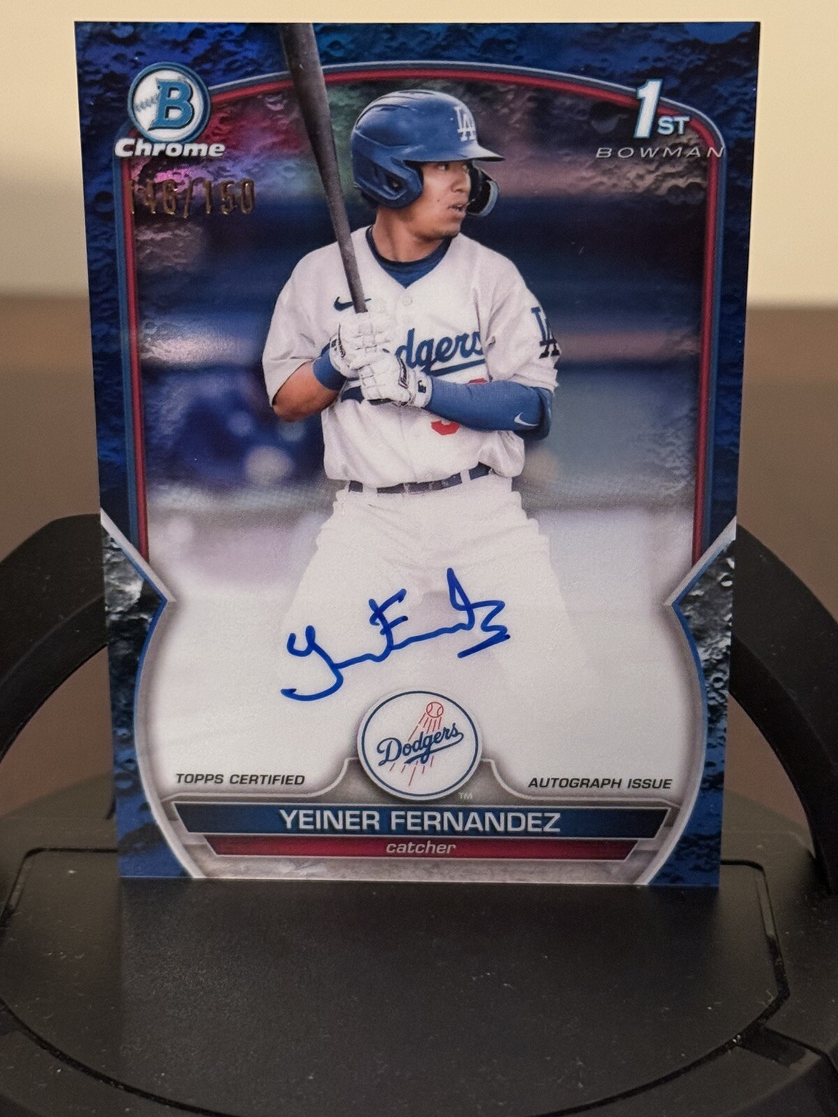 2023 Bowman Chrome Yeiner Fernandez Auto 1st RC Blue Lunar Crater /150 #CPA-YF