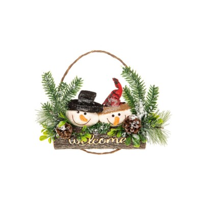 Weihnachtskranz festlich lustig Schneemann Willkommen hängend Türschild Plakette Aufhänger