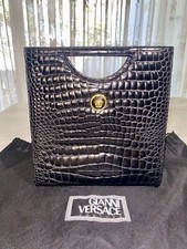 Gianni Versace Couture - Medusa - Vintage -black Leather Crocodile Embossed Tote