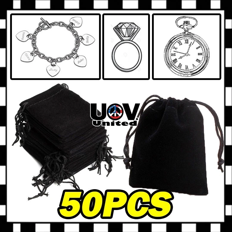 Conjunto de 100 bolsas de terciopelo negro con cordón para joyería anillo bolsa de regalo bolsa Foto 2 de 3