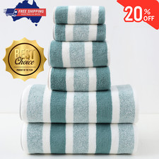 Luxury Cotton Towel Set 6pc Brown Wide Stripe – 2 Bath, 2 Hand, 2 Face Towels