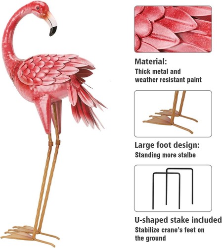 Freestanding Metal Flamingo Statues with Realistic Detail for Gardens & Patios - Picture 9 of 11