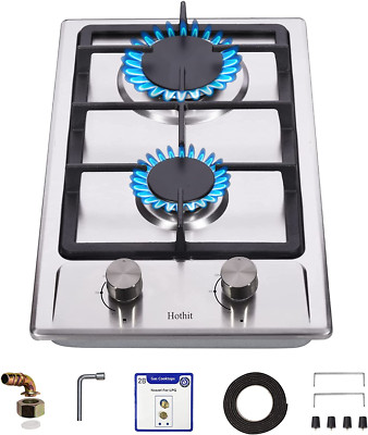 Hothit 2 Burner Propane Gas Cooktop, 12'' Inch LPG/NG Dual Fuel Built-In Gas Stov