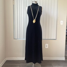 Vintage Ronni Nicole Elegant Black Velvet Maxi Sleeveless Dress Size: 6 