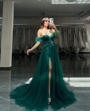 Emerald Green Wedding Dresses Off the Shoulder Side Split Sexy Bridal Gowns