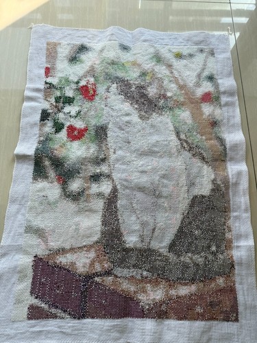 Handmade Gift completed finished cross stitch 22.83''x 15.75''snow view cat - Picture 13 of 14