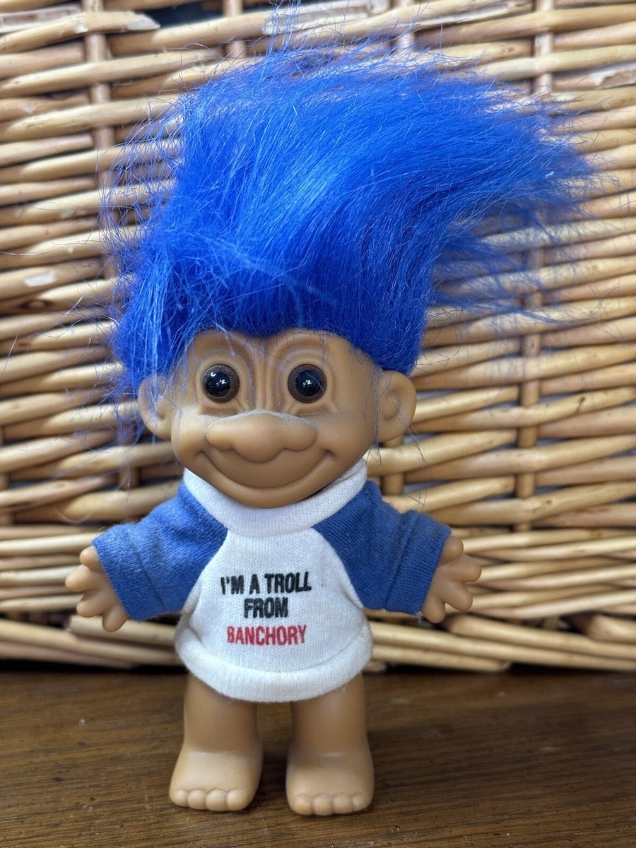 Russ Vintage 90s Troll Doll 5” RARE from Banchory, Scotland Blue